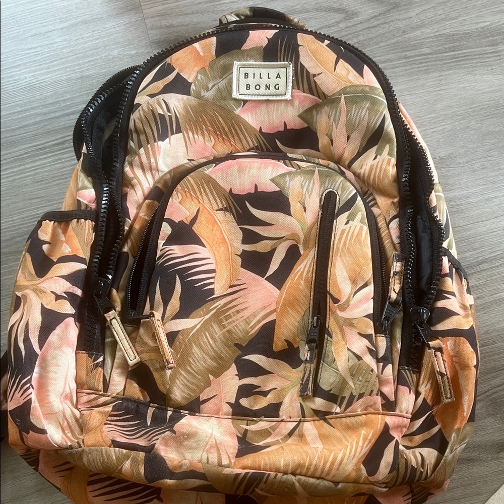 Billabong Leafy Print Backpack - Orange and Green